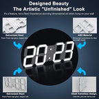 3D Digital Wall Clock 17" with Remote Control,Led Clock Adjustable Brightness Timer 12/24 Hr Time/Date/Temperature for Living Room/Office/Restaurant
