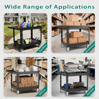 Heavy Duty Utility Rolling Tool Cart, 550 lbs Capacity Plastic Rolling Carts with 360°Swivel Wheels, 40 x 25 Inch Service Cart, 2 Shelf Work Cart for Warehouse,Garage, Cleaning, Black