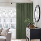 Pleated Linen Olive Green Curtains 102 Inches Long 2 Panels Set for Living Room Bedroom Neutral Farmhouse Cotton Linen Blend Back Tab Memory Shape Pinch Pleat Ceiling Floor 102 Inch Window Curtain