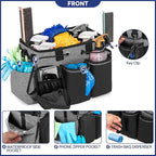 LoDrid Large Professional Cleaning Caddy with Detachable Divider, Supply Organizer with Handle and Shoulder Strap, Cleaning Bags for Housekeepers & Cleaners, Black