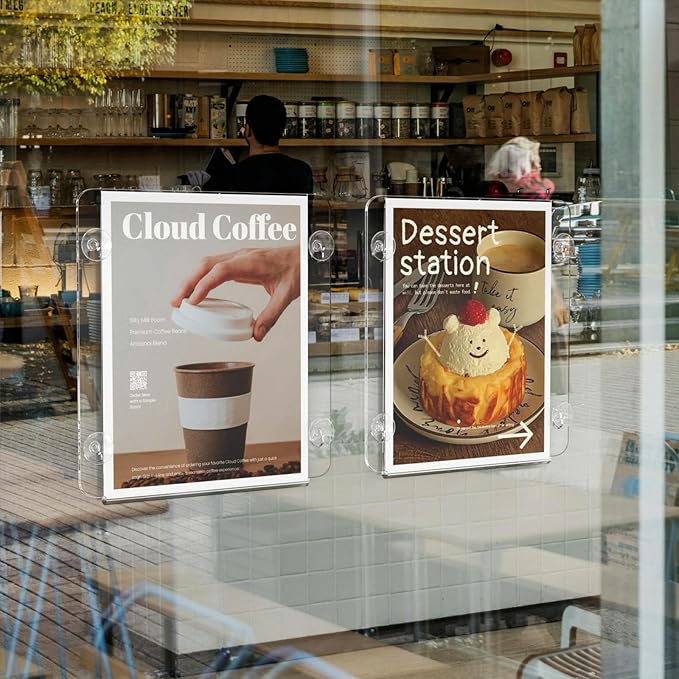 NIUBEE Acrylic Window Sign Holder with Suction Cups 8.5 X 11, Clear Acrylic Frames Glass Door Mount, Displaying Artworks, Menus, for Office, School Hallway, Home, Restaurant (12 Pack)