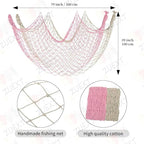 ZUEXT Fishing Nets Light Pink/Beige 80x40 Inch, 2PCS Picture Fish Netting Decor, Cotton Mermaid Net for Hawaiian Nautical Beach Party, Fishnet Photo Display, Sea Themed FishNet Decor Balloon Net