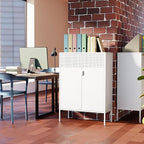 2 Mesh Door Metal Storage Cabinet with Adjustable Shelves, Multipurpose White Storage Cabinet, 3-Tier Office Cabinet,Metal Storage Cabinet for Office Home,Hallway (White, 47''H)