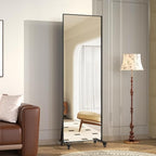 ANYHI Full Length Mirror with Wheels, 360° Swivel Full Body Rolling Mirror, 23.6"*74.5" Sturdy Standing Floor Mirror for Home Gym, Bedroom, Yoga & Dance Studio