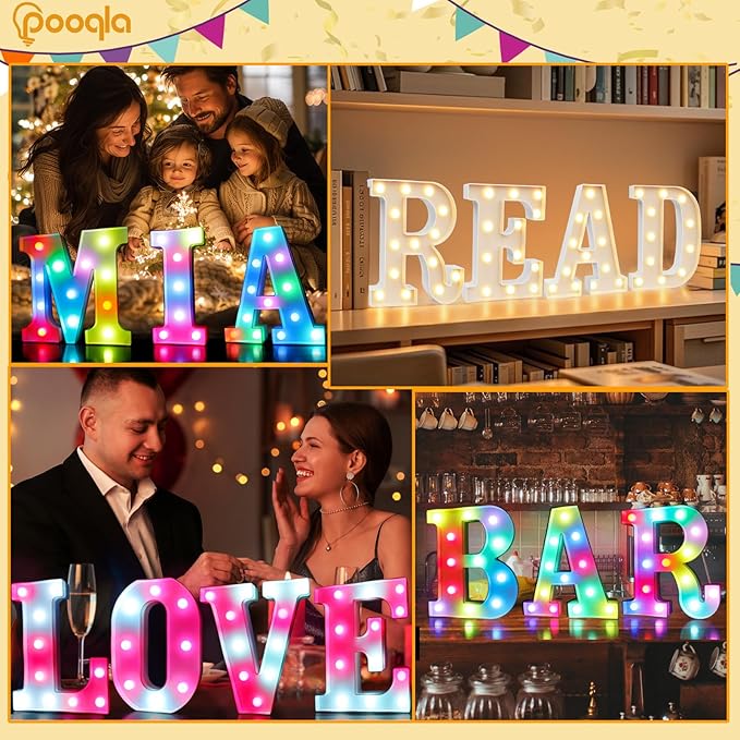 Pooqla Colorful Light Up Letters with Remote, Upgraded 35 Colors LED Marquee Letters, RGB Lighted Letter for Girls Teenager Gift, Birthday, Party, Wedding, Night Light, Room, Bedroom Decor, Letter &