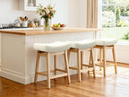 Counter Height Bar Stools Set of 2 for Kitchen Counter Backless Farmhouse Kitchen Island Barstools with Upholstered Faux Leather Saddle Seat and Solid Wood Legs Modern 24 inch Bar Chairs, White