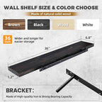 36"x6.8"x1.2" Solid Wood Floating Shelves 2-Pack - Rustic Black Finish with Hidden Brackets, Perfect for Storage and Décor in Living Room, Kitchen, Bedroom