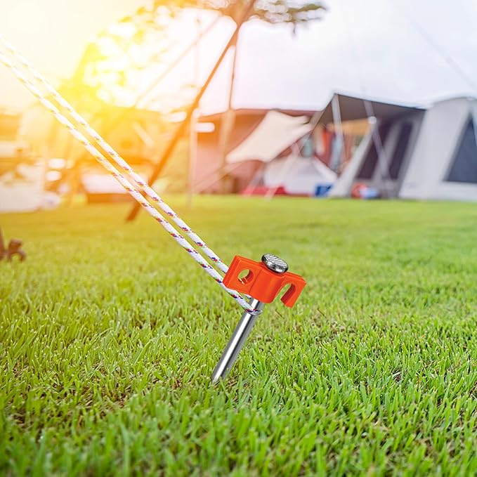 Tradesparker Tent Stakes 22-Pack 8Inch Heavy Duty Garden Stakes Canopy Anchors Double-Sided Hook Design - Includes Ropes for Camping Tents, Pop Up Canopies and Outdoor Events, Orange