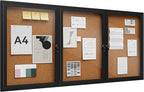 72"x36" Lockable Enclosed Bulletin Board, Outdoor Cork Weather-Resistant Aluminum Frame Notice Board, Wall Mounted Display Case Acrylic Doors for School,Office,Black Frame w/Cork