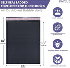 Black 10x13 Inch Poly Bubble Mailers |Self Seal Padded Envelopes for Thick books | Air Cushioned Bubble Mailer | Usable Size 9.5x13 Inch | Waterproof Lightweight Mailing Shipping Bags | 100 Pack Bulk