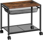 HOOBRO Under Desk Printer Stand, Industrial Printer Cart with Storage Shelf, 2-Tier Mobile Printer Table on Wheels, Heavy Duty Machine Storage Rack for Office and Home Rustic Brown + Black BF12PS01