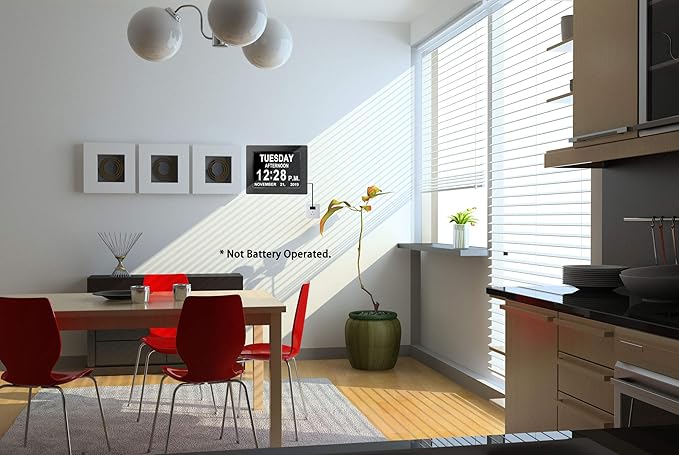 【New 2024】 Digital Calendar Alarm Day Clock - with 8" Large Screen Display, am pm, Multiple Alarms, for Impaired Vision People, The Aged Seniors, The Dementia, for Desk, Wall Mounted, Black