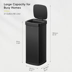 EKO EcoSmart 80L / 21.1 Gallon Motion Sensor Trash Can – Tall, Large Touchless Automatic Kitchen Garbage Bin with Soft-Close Lid for Home or Office, Brushed Stainless Steel, Matte Black