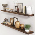 fuqing Rustic Floating Shelves, 48 Inch Floating Shelf Set of 2, Solid Wood Wall Mounted Shelves Dark Wood Shelves for Bedroom Bathroom Living Room - Dark Walnut