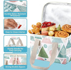 VENO 2 Pack Christmas Insulated Lunch Bag, Heavy Duty Insulated Grocery Bags, Small Cooler with Water-Resistant PP Exterior for Work, Picnic, Travel, Easy-Clean (Pastel Forest, 2 Pack)