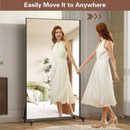 ANYHI Full Length Mirror with Wheels, 360° Swivel Full Body Rolling Mirror, 39.7"*69.5" Sturdy Standing Floor Mirror for Home Gym, Bedroom, Yoga & Dance Studio
