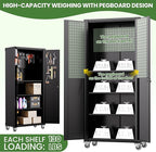 71'' Garage Storage Cabinet on Wheels Black Metal Tool Cabinets with Locking Doors and 3 Adjustable Shelves,Heavy Duty Tall Rolling Steel Cabinets for Garage Warehouse Basement Office