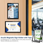 8.5" x 11" Acrylic Sign Holder Wall Mount, Self-Adhesive Magnetic Display Frame with Nano Tape and Strong Magnetic Border for Wall, Door, Glass, Home, Store, Office (Black, 3Pack)