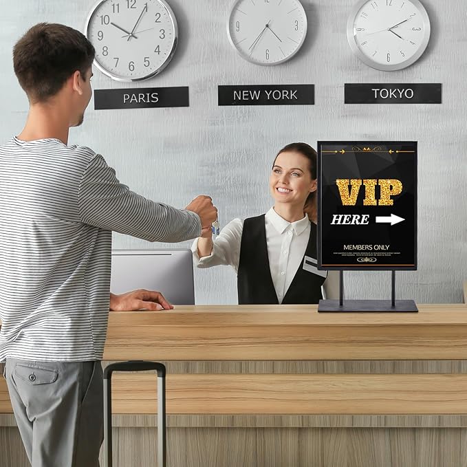 Zhengmy Tabletop Sign Holder with Flat Base Double Sided Countertop Sign Holder Desktop Display Stand Metal Poster Display Stand for Office Store Restaurant Hotels, Black (11" X 8.5",Vertical,2 Pcs)