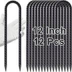 VVOKGO Trampoline Stakes 12 Inches Anchors High Wind Heavy Duty, 12-Pack U Shaped Tie Down Anchor Kit for Ground, Camping Tent, Soccer Net, Swing Set, Black