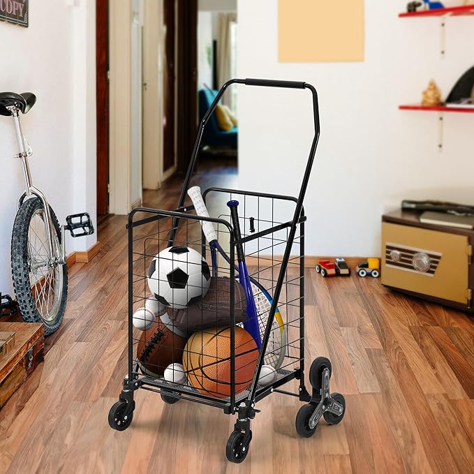 DWVO Folding Stair Climber Shopping Cart, Tri-Wheel Design & 360° Swivel Wheels, Ideal Heavy Duty Utility Cart for Shopping, Laundry, Travel & Stairs for Seniors