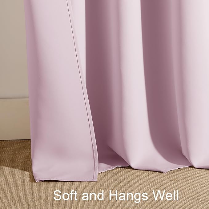 PONY DANCE Bedroom Curtains for Children - 42 x 45 inches Light Pink Window Curtain Drapes Rod Pocket Panels Thermal Insulated Room Darkening for Kitchen Short Length Draperies, Set of 2