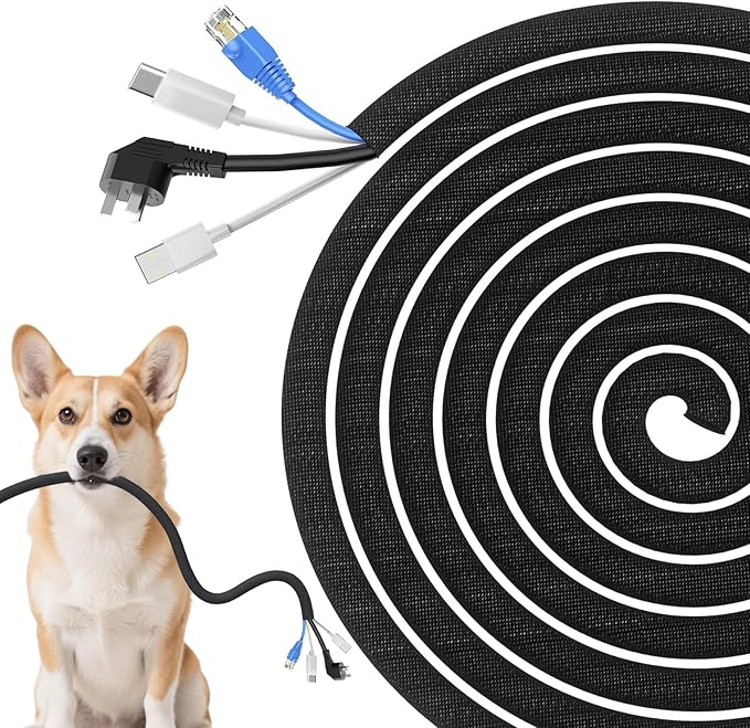 Cord Protectors from Pets No Chew, Ultra Durable Wire Protector Cord Covers for Pets, Flexible Cable Sleeve Cord Management for TV/Computer/Electric Wires/Phone Charging Cables (1/4"-50Feet)