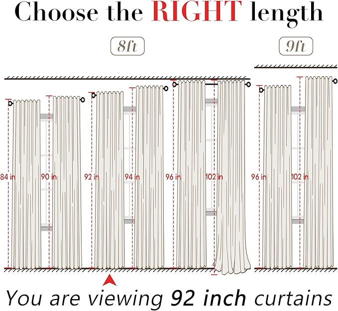 XTMYI Linen Drapery 92 Inch Curtains Length 2 Panels Set Back Tab Sheer Window Curtains Living Room Bedroom,50x92 in Long,Cream(Ivory/Off White)