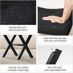 18-Inch Large Vanity Stool Chair, Vanity Bench with Metal X-Legs, Ottoman Accent Stool with Breathable and Soft Boucle Fabric Saddle Seat, Black