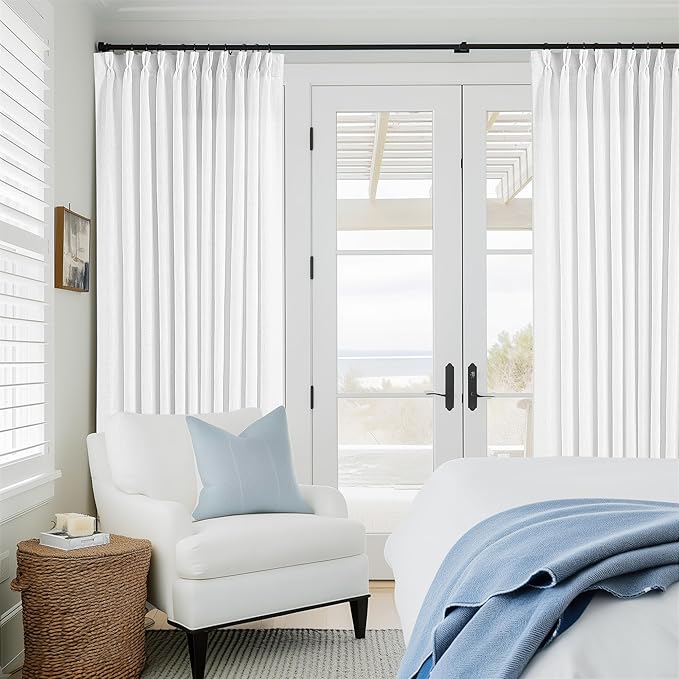 Extra Wide Pinch Pleated Linen Curtains 84 Inches Long 70 Inch Width for Living Room Bedroom Light Filtering Semi Sheer Pleat Window Curtain Boho Pinch Pleated Drape with Hooks Rings 1 Panel 70x84
