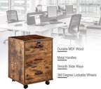 File Cabinet with Lock 3 Drawer Mobile Filing Cabinet with 360° Swivel Wheels, Under Desk Storage Cabinet Wooden File Organizer for Legal/Letter/A4 Documents, Home Office Storage (Brown)