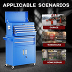 Bonusall 8 Drawer Rolling Tool Chest and Cabinet Combo,Heavy-Duty Metal Garage Tool Chest with Wheels and 2 Doors,2-in-1 Top Box and Roller Cabinet Combo for Garage, Workshop, Warehouse-Blue