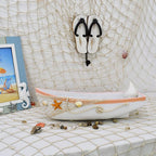 Wood Boat Serving Tray Nautical Decor Wooden Canoe Model Decorative Display Trays for Kitchen Coffee Table Dining Room Beach Themed Home Decoration