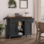 Kitchen Island with Power Outlets & Drop Leaf, Kitchen Cart with Storage, Drawer and Spice Rack, Tower Rack, Island Table, Black and Rustic Brown