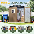 Breezz 6x4FT Outdoor Steel Storage Shed, Lockable Doors, Compact Metal Tool Shed for Garden, Backyard, Patio, Utility, and Bike Storage,Brown