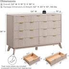 T4TREAM Fluted 9 Drawers Dresser, 54" Wide Modern Chest of Drawers, Curved Profile Design, Dresser TV Stand, Wood Drawer Organizer for Bedroom, Living Room, Hallway, White Alder