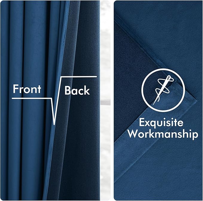 MIULEE Velvet Curtains 108 Inch Length 2 Panels Set for Bedroom, Pinch Pleat Back Tab Luxury Thermal Insulated Living Room Darkening Pleated Blackout Extra Long Window Curtain with Hooks, Navy Blue