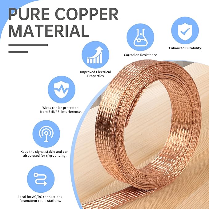 Copper Wire Loom - EMI/RFI Shielding Flexible Cable Management for Automotive Audio, Industrial Expandable Cables, Marine Wiring & Computer Case ﻿ (Pure Copper, 18mm (45/64")-6.56ft)