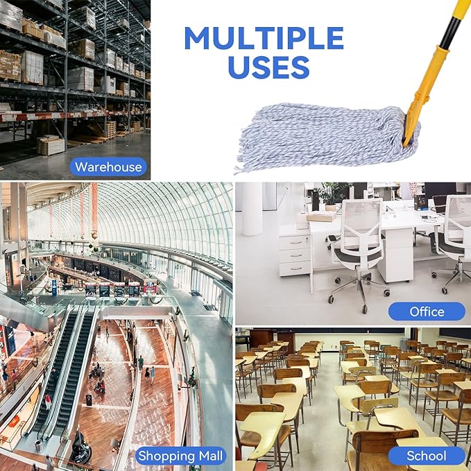 Commercial Heavy Duty Mop Heads Replacement for Rubbermaid: 3 Packs Industrial Wet Mop Head for Floor Cleaning - Cotton Commercial Products Wet Refills