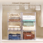 Vtopmart 4 Pack 18QT Clear Stackable Storage Drawers,Easily Assemble Closet Organizers,Plastic Storage Bins for Bathroom,Cabinet,Kitchen Pantry,Under Sink Organization(Medium)