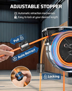 DEWENWILS Extension Cord Reel with Twist-lock Stopper, Power Retractable Cord Reel, Lightweight and Portable, Brighter Triple Tap Outlet, for Home Maintenance, Garages, Workshops, Orange