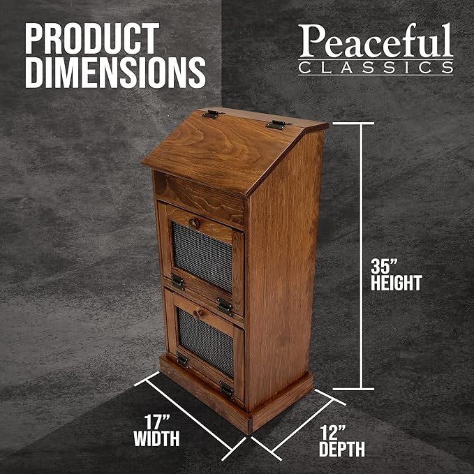Peaceful Classics Wooden Bread & Veggie Storage Bin w/Lid, Decorative Potato & Onion Bin, Cherry
