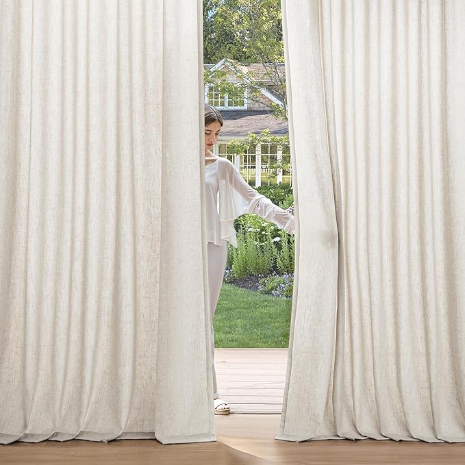 MIULEE Non-See-Through Privacy Curtains 2 Panels, Light Filtering Window Curtains Farnhouse Textured Back Tab Semi Sheer Drapes for Bedroom Living Room, 52 x 96 Inches Long, Linen