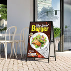 A Frame Sign 24x36 Inch Sandwich Board, Heavy Duty Double-Sided Folding Sidewalk Signboard, Slide-in Steel Metal Frame Sign Display Holder for Outdoor & Indoor Street Poster, Businesses, Advertising
