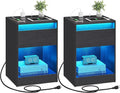 VASAGLE Set of 2 LED Nightstands with Charging Station, Adjustable Colors, 2 AC Outlets, 2 USB Ports, Bedside Tables, Side Tables with Drawer, 13.8 x 15.7 x 21.7 Inches, Ebony Black ULET918T21