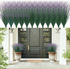 48Pcs Artificial Grass Plants, Faux Shrubs Wheat Grass, Artificial Tall Grass Fake Plants for Outdoor Decor,Artificial Greenery Stems Weed for Room Indoor Home Decor（Green Purple Tail）