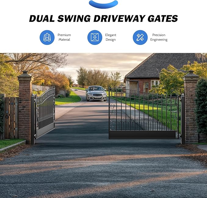 ZUMI Dual Swing Steel Gates - 16x6 ft. Weatherproof Greerwich Style for Home Security