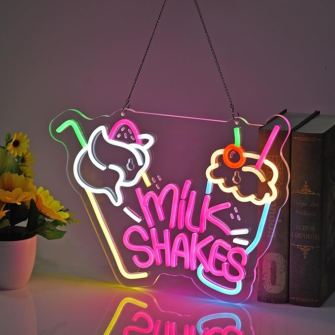 Neon Sign, Neon Lights Hanging Wall Art Decoration for Food Drink Ice Cream Shop Frozen Yogurt Bar Bubble Tea Store, USB Powered Ultra Bright Dimmable