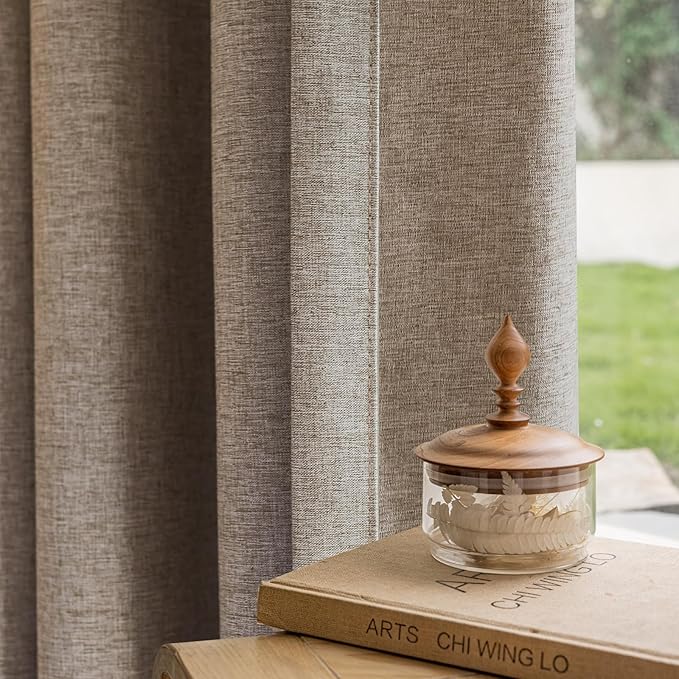 Textured Linen Pinch Pleated 100% Blackout Curtains for Bedroom/Living Room Blackout Curtains 54 Inches Long, Energy Saving Window Treatment Curtains,42Wx54Lx2, Rust Brown