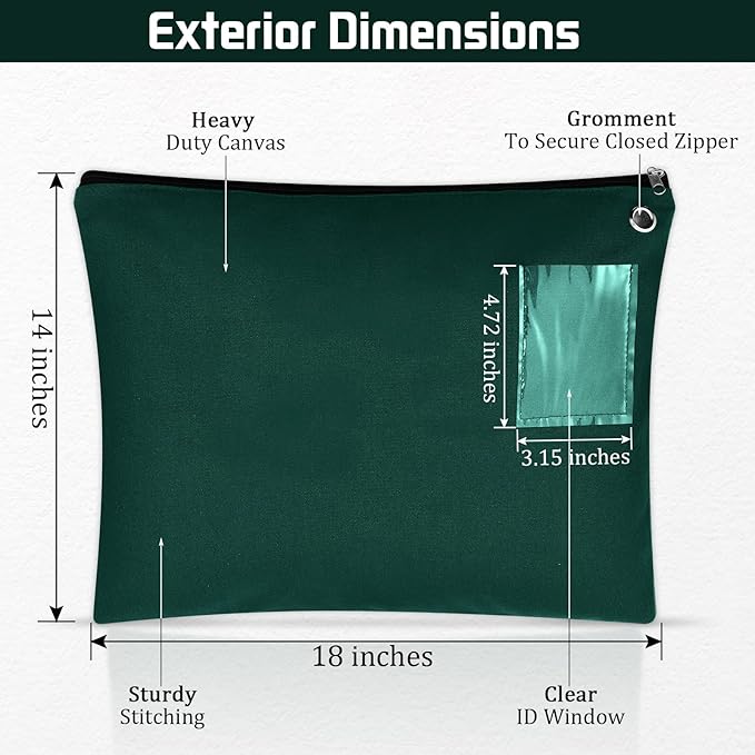 4 Pcs Interoffice Mailer Canvas Transit Sack Zipper Bag 18" x 14" Large Zipper Pouch with Grommet Interoffice Mail Bag (Green)